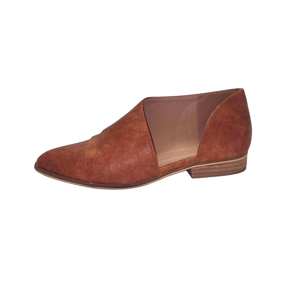 Catharine Malandrino Leather Cutout Booties Loafers Flats Swan D'Orsay Cognac 8